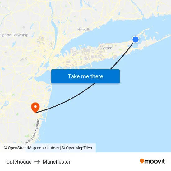 Cutchogue to Manchester map