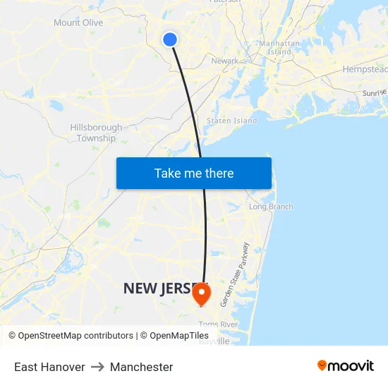 East Hanover to Manchester map
