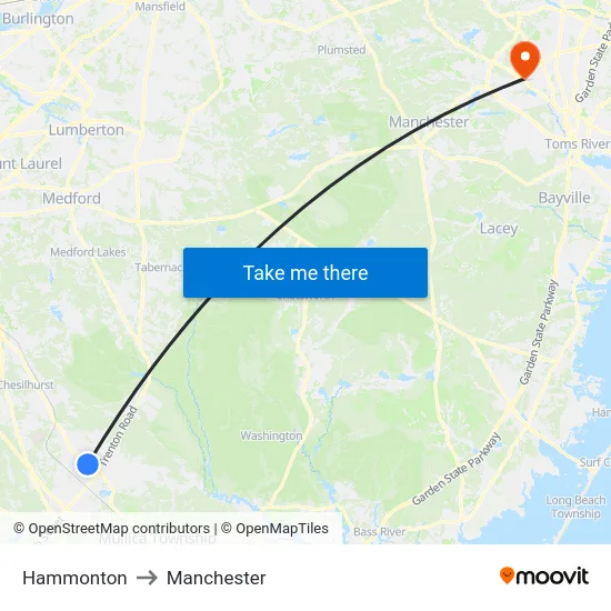 Hammonton to Manchester map
