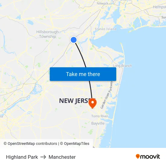 Highland Park to Manchester map