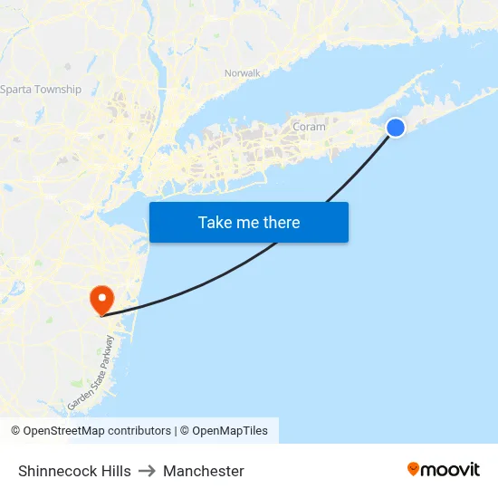 Shinnecock Hills to Manchester map