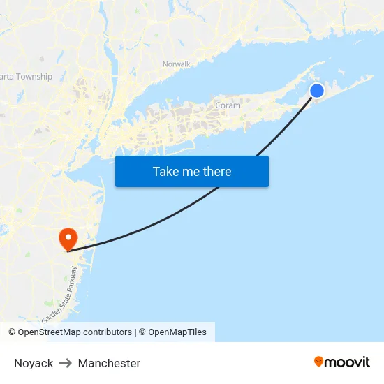 Noyack to Manchester map