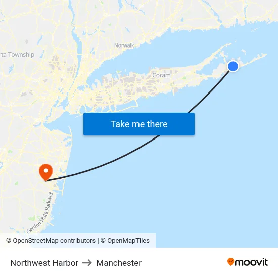 Northwest Harbor to Manchester map
