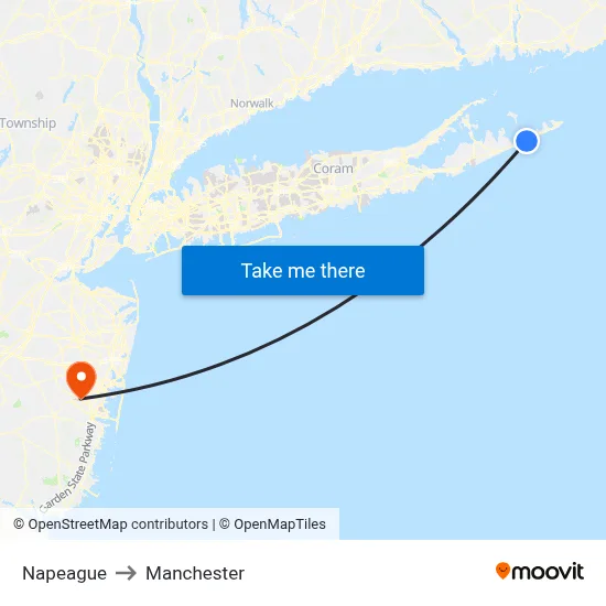 Napeague to Manchester map