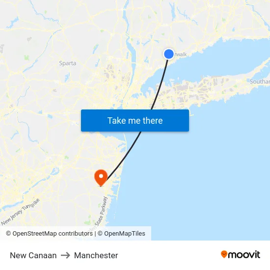 New Canaan to Manchester map