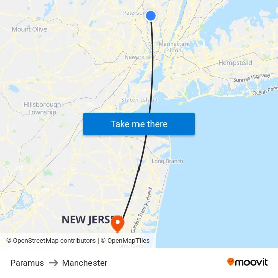 Paramus to Manchester map