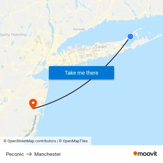 Peconic to Manchester map