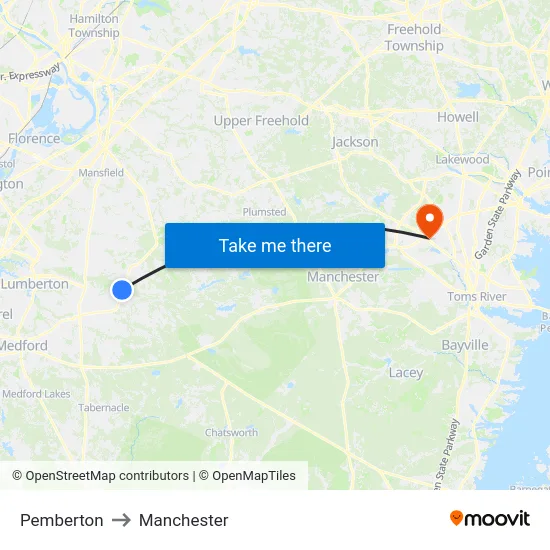Pemberton to Manchester map