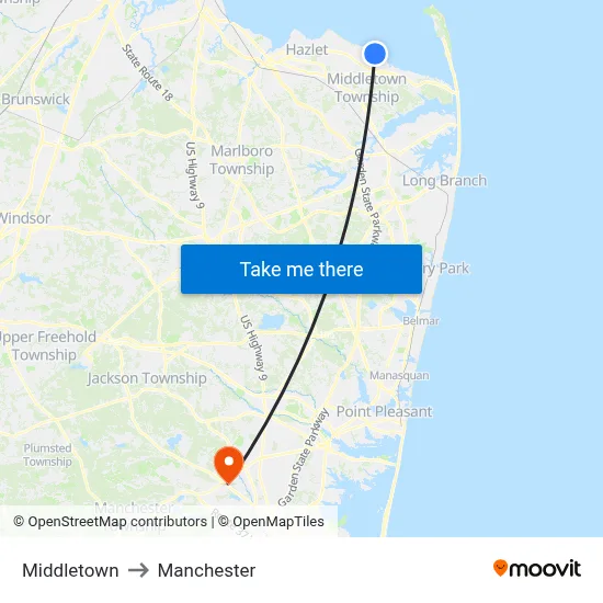 Middletown to Manchester map