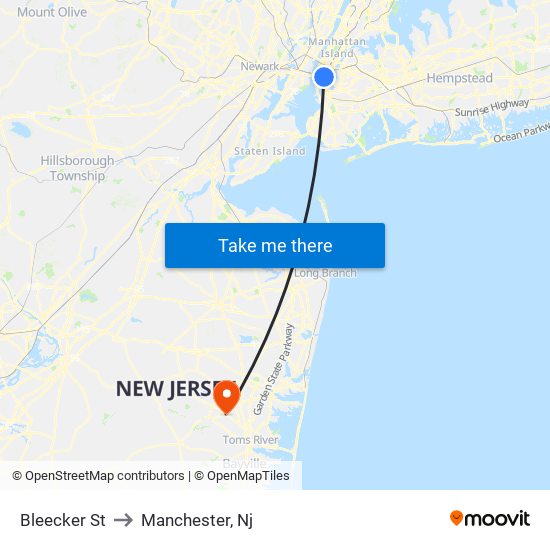 Bleecker St to Manchester, Nj map