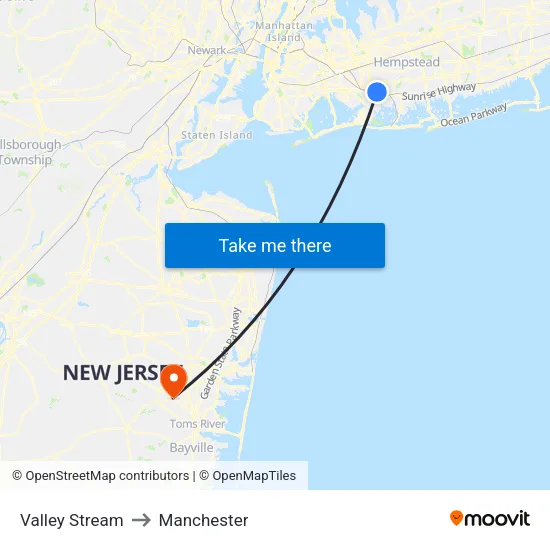 Valley Stream to Manchester map