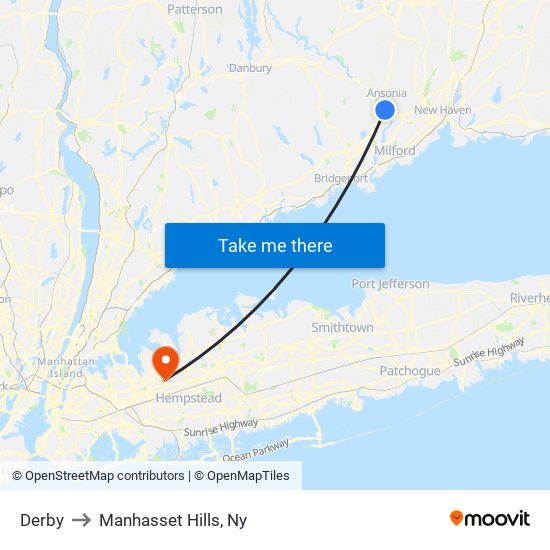 Derby to Manhasset Hills, Ny map