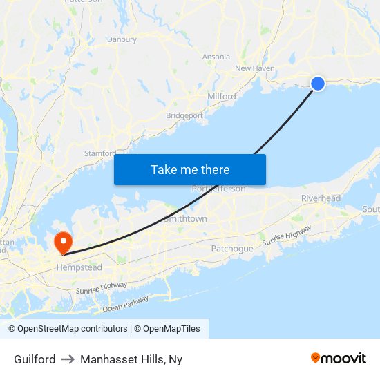 Guilford to Manhasset Hills, Ny map