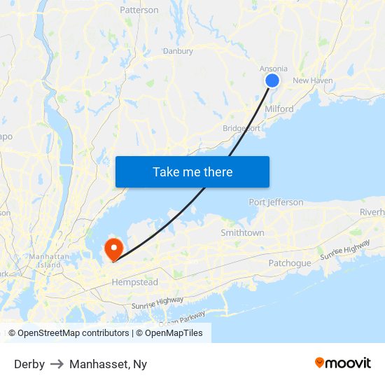 Derby to Manhasset, Ny map