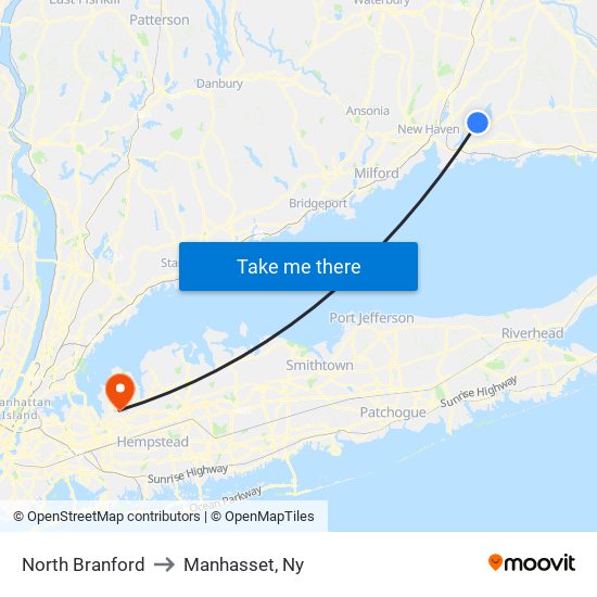 North Branford to Manhasset, Ny map