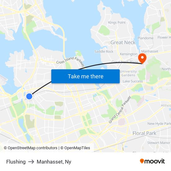 Flushing to Manhasset, Ny map