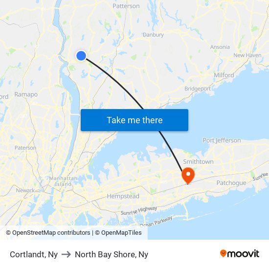 Cortlandt, Ny to North Bay Shore, Ny map