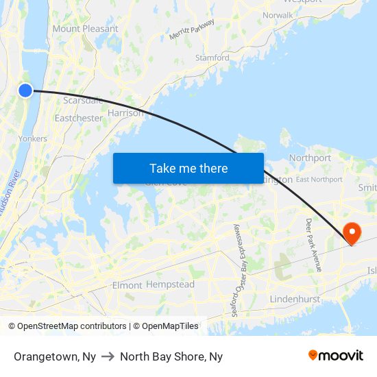 Orangetown, Ny to North Bay Shore, Ny map