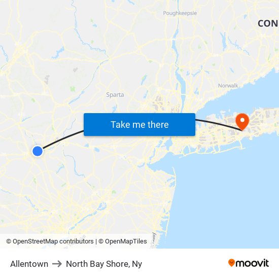 Allentown to North Bay Shore, Ny map