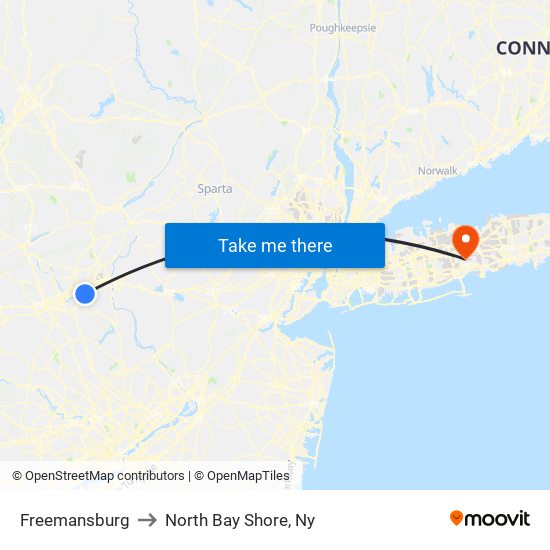 Freemansburg to North Bay Shore, Ny map