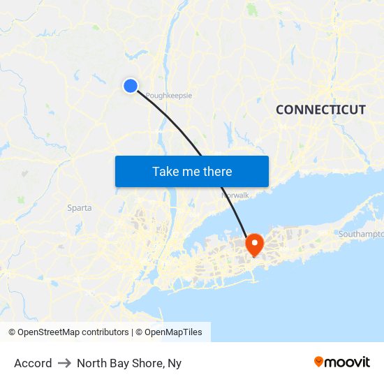 Accord to North Bay Shore, Ny map