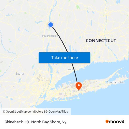 Rhinebeck to North Bay Shore, Ny map