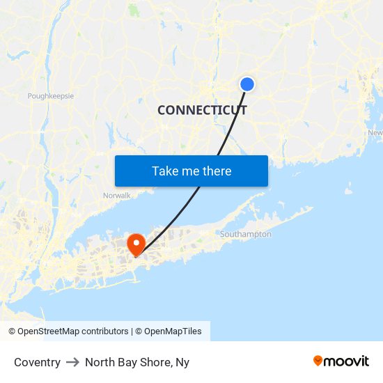 Coventry to North Bay Shore, Ny map