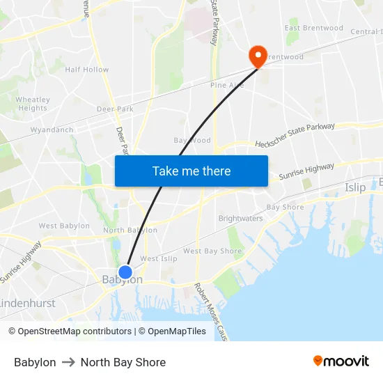 Babylon to North Bay Shore map