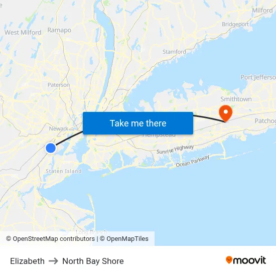 Elizabeth to North Bay Shore map