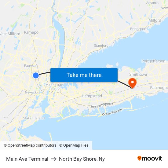 Main Ave Terminal to North Bay Shore, Ny map