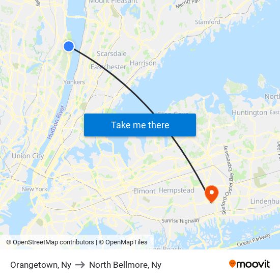 Orangetown, Ny to North Bellmore, Ny map