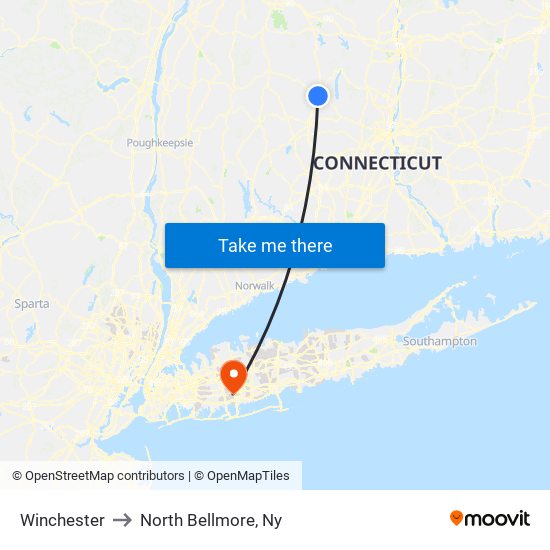 Winchester to North Bellmore, Ny map