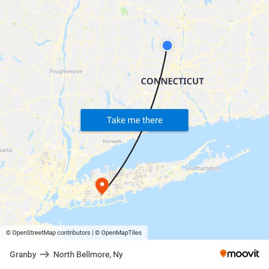 Granby to North Bellmore, Ny map