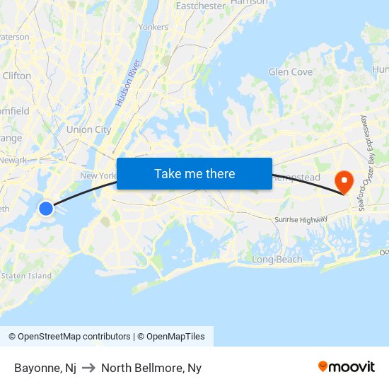 Bayonne, Nj to North Bellmore, Ny map