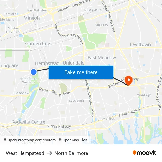 West Hempstead to North Bellmore map