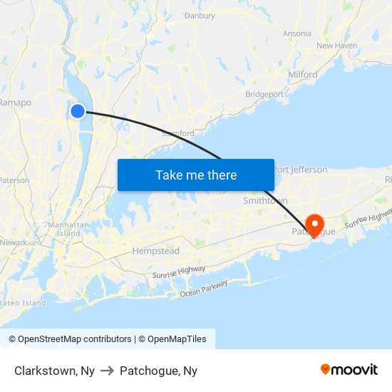 Clarkstown, Ny to Patchogue, Ny map