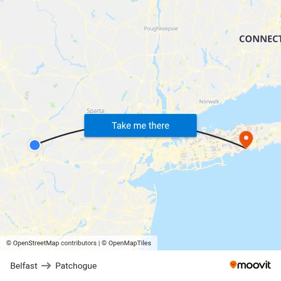 Belfast to Patchogue map