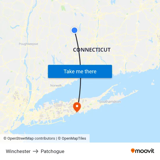 Winchester to Patchogue map