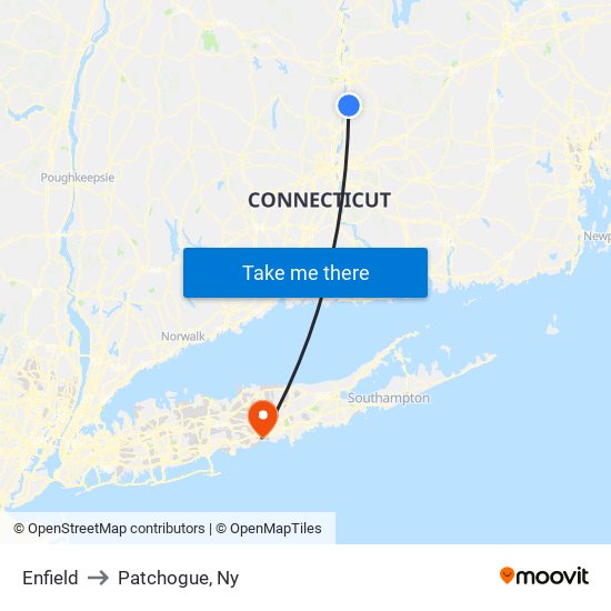 Enfield to Patchogue, Ny map