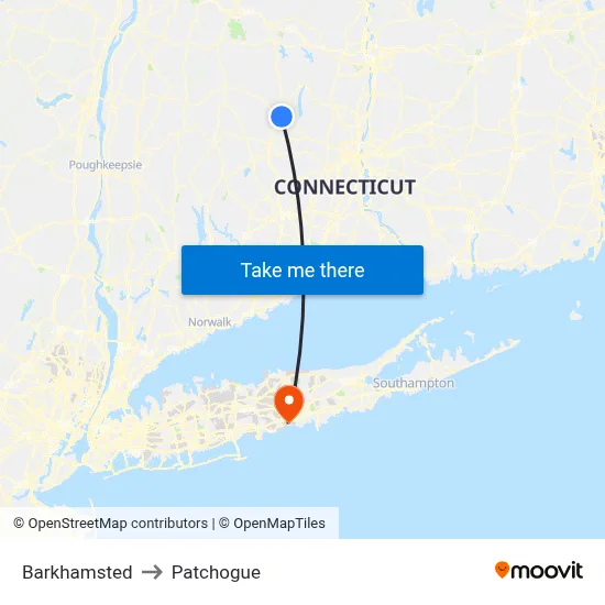Barkhamsted to Patchogue map