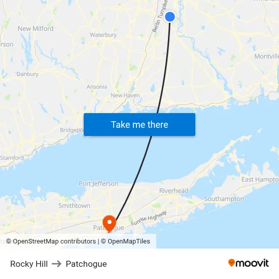 Rocky Hill to Patchogue map