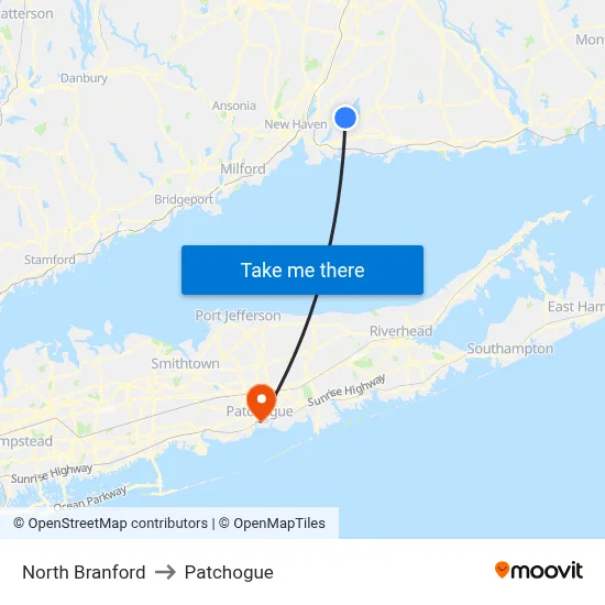 North Branford to Patchogue map