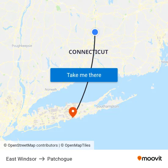 East Windsor to Patchogue map