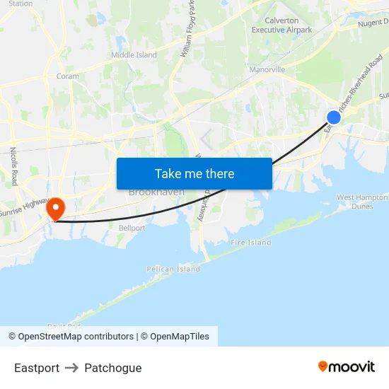 Eastport to Patchogue map