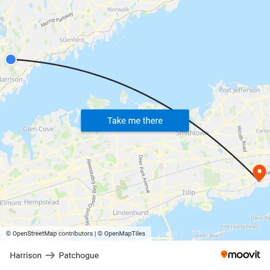 Harrison to Patchogue map