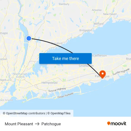 Mount Pleasant to Patchogue map