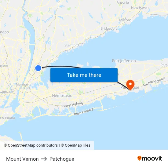 Mount Vernon to Patchogue map