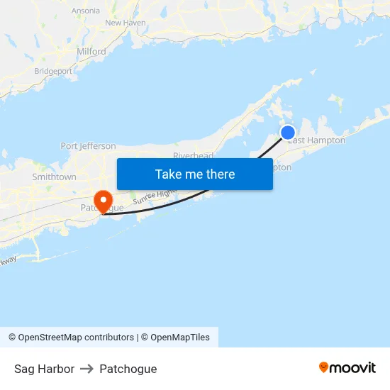 Sag Harbor to Patchogue map