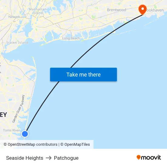 Seaside Heights to Patchogue map