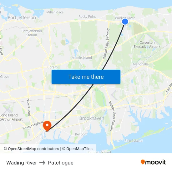 Wading River to Patchogue map